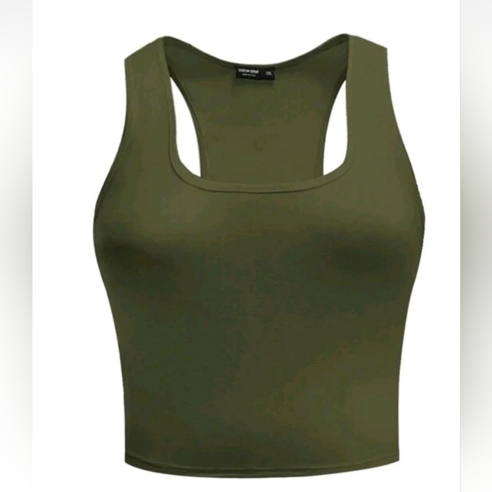 Olive Green And Black Plus Size Cropped Women's Tank Top